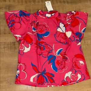 Sugarlips Pink Floral Flutter Sleeve Top Blouse  Large Avara Boutique NWT NEW